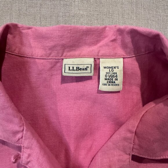 L.L. Bean 100% Linen Button Front Shirt Women’s Large Pink Short Sleeve - Picture 2 of 6